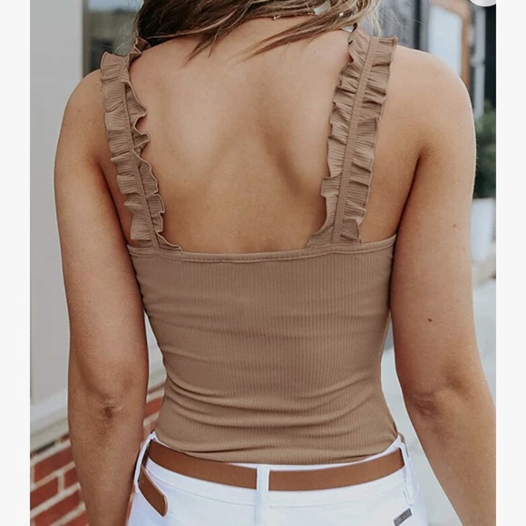 Women's Square Neck Ruffle Strap Stretchy Ribbed Bodysuit with snaps XL NEW - Picture 5 of 14